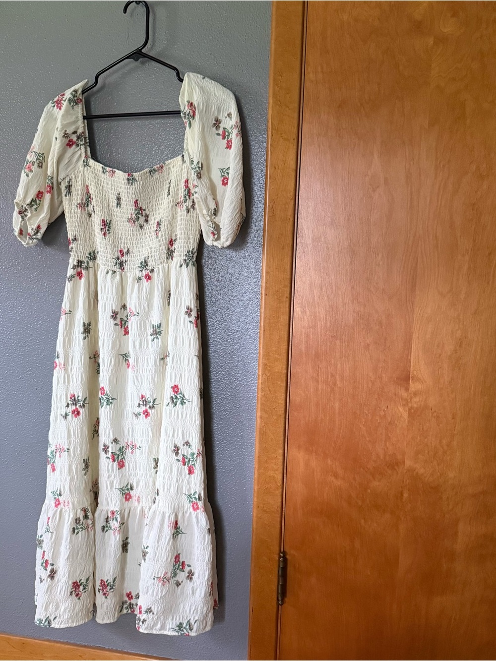 Forever 21 Cream Maxi Dress with Pink & Green Floral Print